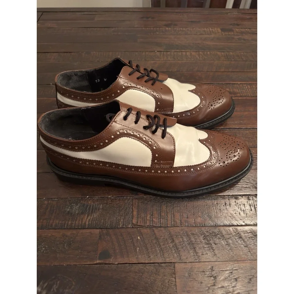 Brentano‎ Spectator Leather Two-Tone Wingtip Tuxedo Shoes Oak/White | Size 13 W